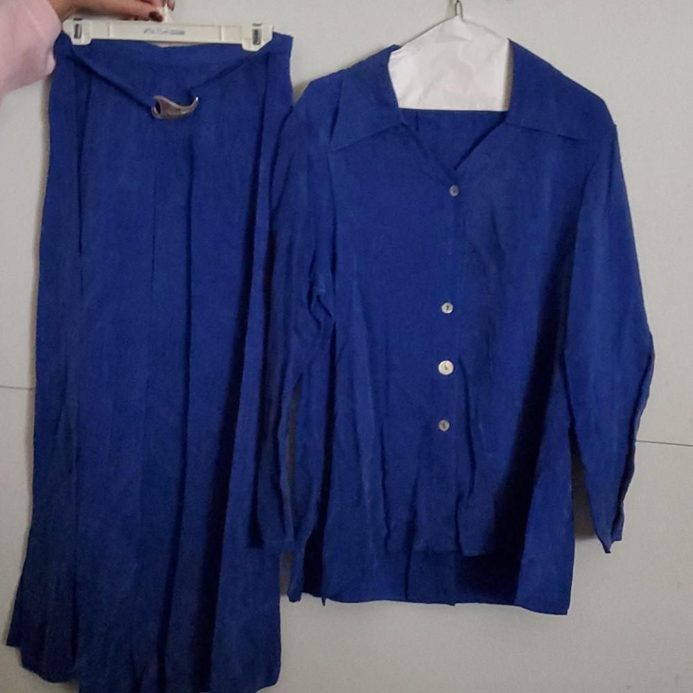 Silk Blue Skirt and Blouse Set